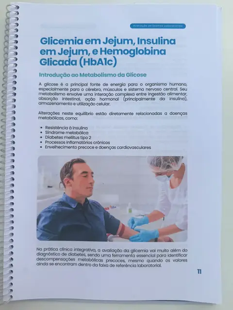 Página da apostila Avaliação de Exames Laboratoriais: glicemia, insulina e HbA1c