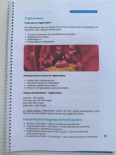 Página da apostila Avaliação de Exames Laboratoriais: triglicerídeos e perfil lipídico