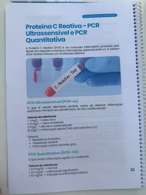 Página da apostila Avaliação de Exames Laboratoriais: proteína C reativa